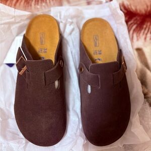 Birkenstock Chocolate Suede Clogs